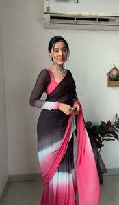 El proveedor indio ofrece un diseño único de sari con estampado de Georgette para mujer, ropa tradicional india para ocasiones especiales directas - Product Image 2