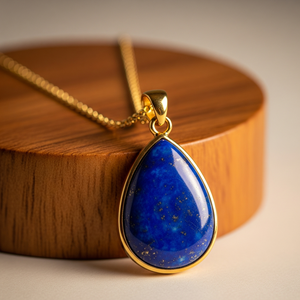 Personnalisable Chaîne Dainty en Argent Sterling 925 Or 18K Forme Ovale Pendentif Bohème Naturel Lapis Lazuli Guérison Cristal Mode - Product Image 4