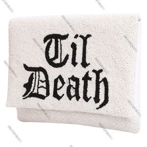 Handcrafted Chic Beaded Clutch for Weddings Parties Til Death Black White Bridal Evening Tote Bag Zipper Closure 3pcs Handbags - Product Image 1