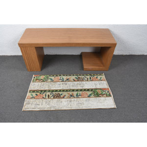 Tapis turc vintage de 2x3,5 pieds, tapis en laine tissé plat beige et vert avec support en latex pour les décorations de salon - Product Image 3