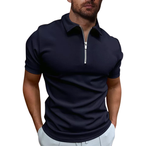 T-shirts de golf décontractés pour hommes coupe ajustée Tops à fermeture éclair à manches courtes en toile unie T-shirts de polo décontractés pour hommes - Product Image 4