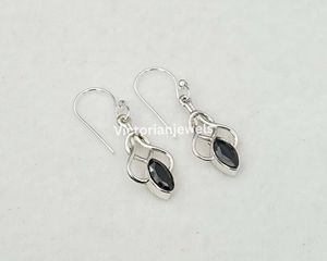 925 Plata de ley sólida mes de julio piedra de nacimiento corte ónix negro con ajuste de bisel forma de marquesa pendiente de gancho - Product Image 1