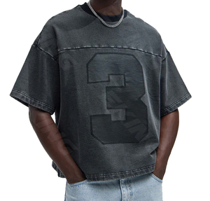 Camiseta Retro Personalizada <span class=keywords><strong>de</strong></span> Fútbol <span class=keywords><strong>Americano</strong></span>, Estilo Holgado, Camiseta Corta <span class=keywords><strong>de</strong></span> Algodón Vintage con Lavado Ácido para Hombre - Product Image 1