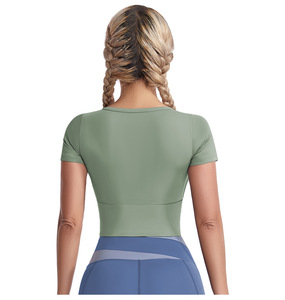 Yoga athlétique pour femmes à manches courtes Fitness Compression serré Gym Crop hauts entraînement chemise athlétique - Product Image 6