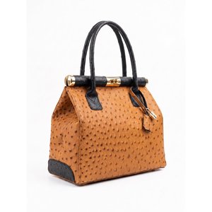 Sac à main structuré de luxe avec deux sangles en cuir d'autruche véritable - Fabriqué en Italie - Capacité jusqu'à 1L - Art. 26141 - Product Image 3