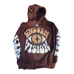 Nouvelle Arrivée Sweat à Capuche Unisexe Écologique Qualité Supérieure Impression Logo Personnalisé en Relief 100% Coton Molleton Épais Coupe Classique Zippé - Product Image 4