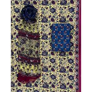 Conjunto de Salwar Kameez sin coser con estampado de bloques Khadi, Dupatta de Chiffon, Estilo de Vestido Pakistaní, Saree Bordado, Georgette Banarasi - Product Image 1