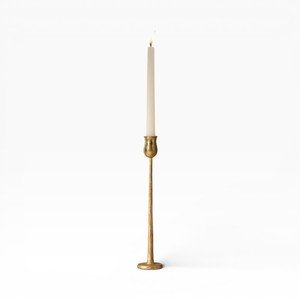 <b>Tall</b> Antique Brass Metal Candle Holder With Slim Stem And Wide Base For Classic And Luxury Decor - Product Image 5