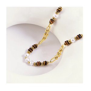 Acier inoxydable Matériel Oeil de Tigre Pierre Perle d'Eau Douce Colliers Bracelet Ensemble de Bijoux Cadeau de l'Inde - Product Image 2