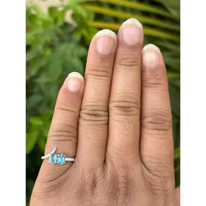 Swiss Blue Topaz Gemstone Ring 925 Sterling Silver Handmade Statement Ring Wholesale Jewelry Supplier - Product Image 2