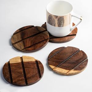 Dessous de verre en bois d'acacia classique Tapis de tasse à thé et à café en noyer avec coussinets de table en bois - Product Image 1