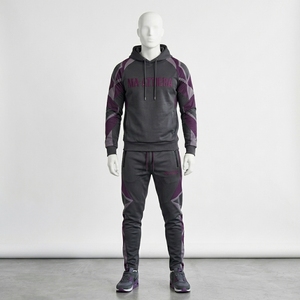 <b>Men</b> Charcoal Purple Hoodie Tracksuit Set <b>Pullover</b> Sweatshirt Jogger Pants Premium Sportswear Gym Training Running Fitness Outfit - Product Image 1
