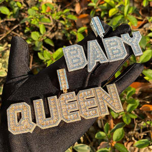 Pendentif en argent sterling massif 925 plaqué or style Hip Hop breloques personnalisé nom de reine glacé VVS Moissanite diamant fête - Product Image 6