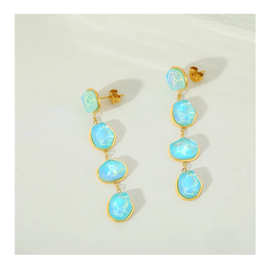 Nuevos y exquisitos cristales azules de Lago irregulares, pendientes impermeables que no se deslustran, joyería de acero inoxidable chapada en oro de 18 quilates - Product Image 1