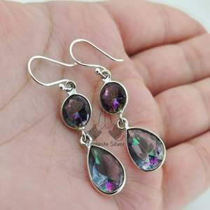 Boucles d'oreilles pendantes faites à la main en argent sterling 925 avec topaze mystique, style bohème, cadeau tendance pour elle, anniversaire, Saint-Valentin, fête des mères - Product Image 3