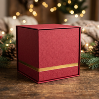 Boîte Cadeau Luxe en Velours Rouge pour Bijoux, Embossée, Compartiments Personnalisés, pour Boutons de Manchette, Broches, Cravates, Cadeaux d'Entreprise de Noël, Rigide