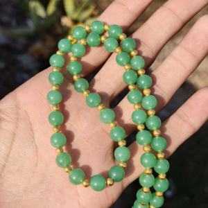 Collar de Plata de Ley con Cuentas Lisas de Aventurina Verde Natural de 8 mm, Collar con Cuentas Doradas, Cadena de Piedras Preciosas para Boda - Product Image 4