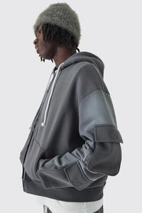 Vente chaude Hiver Logo Personnalisé Poids Lourd 450 GSM 100% Coton Fermeture Éclair Haute Qualité Manches Latérales Poche Surdimensionné Hoodies - Product Image 6