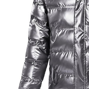 OEM <b>Men's</b> Winter Coated Long Stand Collar Zipper Closure Hooded Breathable Wool Liner Custom Logo High Street Puffer <b>Jacket</b> - Product Image 5