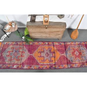 Tapis patchwork en laine vintage 2,9x10,8 pieds, tapis plat turc, décoration de salon rose orange avec support en latex - Product Image 5