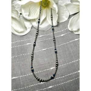 Navajo Strung <b>Lapis</b> & Sterling Silver Necklace Ball Shape Diamond Pearl Gold Rhodium Plated Religious Style Gold Main Material - Product Image 1