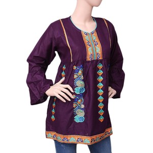 Kurti court brodé pour femmes - Violet - Product Image 1