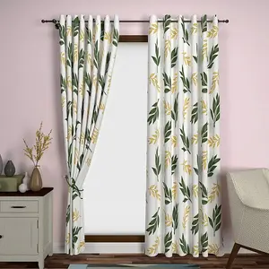 2024 Moda Cordão de poliéster semitransparente para cortina de janela floral folha verde estampado de fabricante indiano de 153 cm (5 pés)