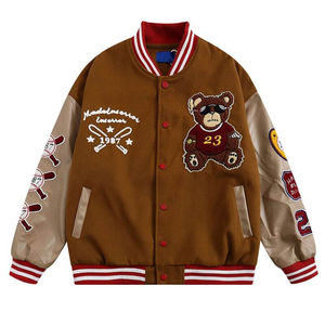 Chaqueta Varsity de Béisbol Bordada con Oso, Nueva Colección de Invierno, Logotipo Bordado en Chenilla, Cuello Alto, Estilo Deportivo, Venta al por Mayor - Product Image 1