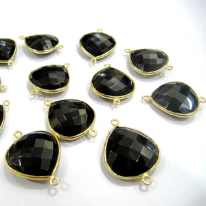 Natural <b>Black</b> Spinel <b>Heart</b> Shape 20mm Briolette Connectors Double Loop Handmade Bezels Charms Connectors - Product Image 1