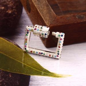 925 Sterling <b>Silver</b> Multi-Color CZ Carabiner Rectangular Shape Lock <b>Charms</b> Nickel-Free Lead-Free Gold/<b>Silver</b>/Rhodium Plated for - Product Image 5