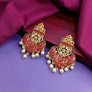 Joyería India al por mayor de moda, conjunto de pendientes indios colgantes de gota de esmalte de perlas de imitación de cristal, granate - Product Image 2