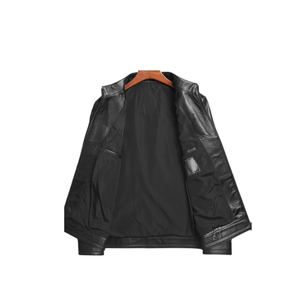 แจ็กเก็ตหนัง PU สีดำทรงสลิมฟิตสำหรับผู้ชาย - Product Image 4