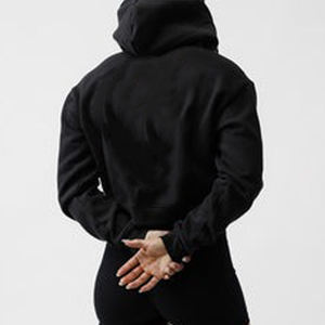 Sweats à capuche personnalisés en gros pour femmes, polyester, fabricant, design personnalisé, sweats à capuche courts brodés pour femmes - Product Image 3