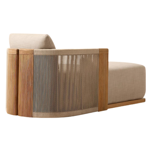 Teak Rope Weaving Sun Lounger Upholstered Outdoor Chaise Lounge Modern Resort Patio <b>Seating</b> - Product Image 4