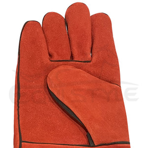 Guantes de soldadura Tig divididos de vaca de calidad superior, resistencia al calor rojas con mangas completas, guantes de trabajo de seguridad anticortes de Pakistán - Product Image 5