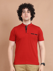 Camiseta de algodón 100% de media manga con cuello mandarín para hombre, ropa informal cómoda para trajes de todos los días y oficina - Product Image 2