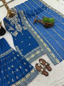 PinkCityBlocks Conjunto de Kurta/Kurti Tradicional Indio-Pakistaní para Mujer, Corte Ajustado, Georgette Sintética de Alta Calidad, Diseño Pintado a Mano, para Bodas - Product Image 3