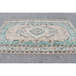 Alfombra turca Vintage azul Beige de 5,5x9,3 pies, alfombra rectangular hecha a mano, hecha abstracta, bambú, seda, poliéster, pasillo, habitación grande - Product Image 3