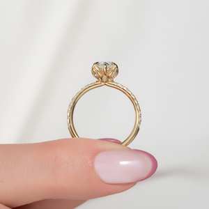 Anillo de compromiso de diamantes de corte Pera de 6x8mm | Pave Band 18K chapado en oro plata esterlina minimalista lágrima solitario | boda - Product Image 5