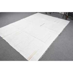 Alfombra Turca Kilim Vintage Grande de 9x6.5 pies, Alfombra Oriental Blanca de Lana - Product Image 3