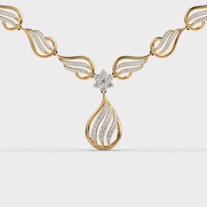 Collier en or blanc et rose 18 carats avec diamant brillant cultivé en laboratoire certifié IGI, design flamme, pour femmes, bijoux fins de luxe - Product Image 2
