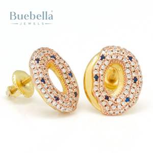 S925 Sterling Silver 14K Gold Coating Moissanite Donut Stud Boucles d'oreilles Bijoux en diamant de luxe pour hommes - Product Image 1