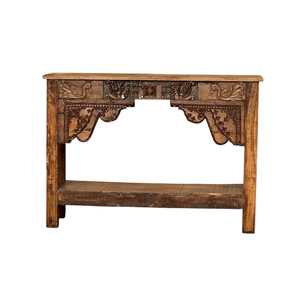 Handmade Carved <b>Console</b> <b>Table</b> Luxury and Rustic Solid Wood and <b>Marble</b> Furniture for Living Room Entry Villa Bedroom - Product Image 3
