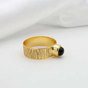 Gothic Black Onyx Brass Ring 18k Gold Plated Minimalist Textured Band Wholesale Ring For women - Product Image 2