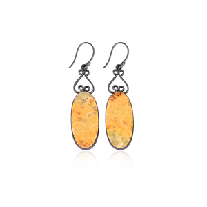 Women's Bohemian Style Brass <b>Bumble</b> <b>Bee</b> Jasper Stone Black Rhodium Drop Earrings Fashionable Gift for Weddings Engagements - Product Image 1