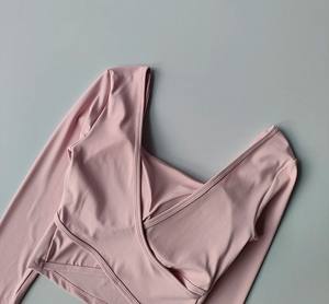 Women Cross Back Yoga Shirt <b>Long</b> Sleeve Slim Fit Sports <b>Top</b> with Fixed Chest Pad Running Training Fitness T Shirt - Product Image 4