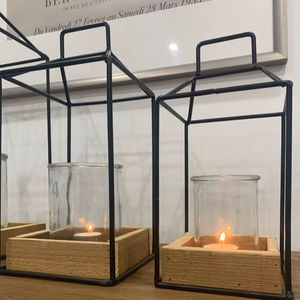 Rustic Wood and Black Iron Lanterns - Product Image 1