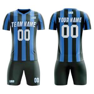 Ensemble de maillot et short de football personnalisé pour hommes, respirant, à séchage rapide, bleu et noir, uniforme d'entraînement léger, automne - Product Image 6