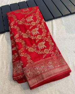 Vêtements ethniques Heavy Premium doux coton russe soie tissu Zari tissage lourd frontière Saree élégant indien fantaisie vêtements exclusifs - Product Image 1