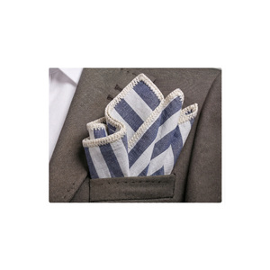 Hand-Knitted Edge Grey and <b>White</b> Striped Linen <b>Pocket</b> <b>Square</b> for Suit Jackets - Product Image 2